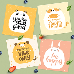 Set 4 thiệp tặng đồng minh khích lệ sinh nhật SDstationery PURRFECT GIFT 12x12 minh họa thú nuôi đáng yêu dễ thương giờ đồng hồ Anh vui mừng nhộn