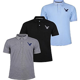 Áo thun polo nam có cổ bẻ phối logo thêu trước ngang ngực cao cấp trẻ trung thương hiệu Doka, Combo 3 áo - ĐBPS19 - Xám đậm, Đen, Xanh môn