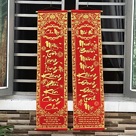 1 đôi câu đối đỏ, liễng trang trí tết in chữ Việt Nam làm từ vải nhung đẹp kích thước(dài120cm) (vpp trí tín)