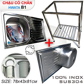 Mua Bộ Chậu Rửa Chén Bát HWATA Inox SUS304 Có Chân Kích Thước 78x43x81cm - Chậu chính hãng kiểu 1 hộc có bàn rộng rãi  đầy đủ xi phông