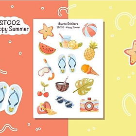 Sticker tự thiết kế - sticker sheet happy summer - hình dán sổ, nhật kí bullet journal - unim029