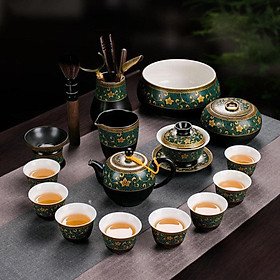 Bộ ấm chén pha trà đạo phong cách Nhật họa tiết hoa thổ cẩm  - vd178