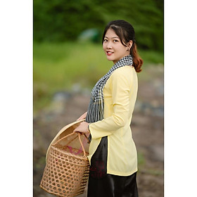 Bộ bà ba lụa vàng quần phi đen - Có bộ bà ba Bigsize- may sỉ bà ba toàn quốc