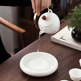 Khay Trà, Thuyền Trà Dưỡng Ấm Tử Sa, Đế kê lót ấm chén bằng Sứ Trắng Bạch Định Thấu Quang Đường Kính 15.4 cm