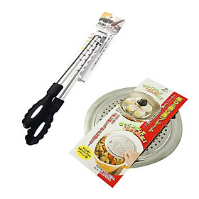Combo Dụng cụ kẹp đồ nóng + Giá hấp inox nội địa Nhật Bản
