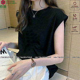 Áo phông nữ Hiền Trần BOUTIQUE cổ tròn tay hến form đẹp thun trơn co giãn tốt màu đen trắng thời trang basic