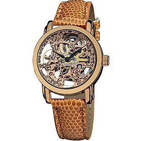 Akribos XXIV Women's Skeleton Automatic Watch - Stainless Steel See-Through Face and Leather Dress Band Watch - AK431