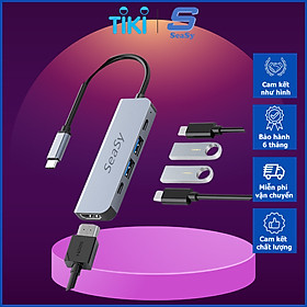 Hub Chuyển Đổi USB TypeC Ra Cổng HDMI / VGA / LAN Rj45 / USB / PD/SD/TF SeaSy, Cổng Chuyển Đổi TypeC Ra HDMI 4K, Cổng VGA 1080 P, Cổng Lan Rj45, Cổng USB 3.0, Cổng Sạc PD 100W, Cổng SD/TF, Dùng Cho Macbook/Ipad/Surface/Laptop/Điện Thoại – Hàng Chính Hãng