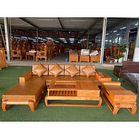 Bộ sofa gỗ phòng khách góc L chân choãi màu lau hương JNTV23 Tundo KT 2m75 x 2m