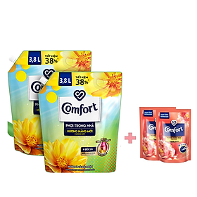 Combo 2 túi Nước xả làm mềm vải Comfort chăm sóc chuyên sâu phơi trong nhà Hương nắng mới - 3.8L + 2 Nước Xả Comfort 120ml Ngẫu Nhiên