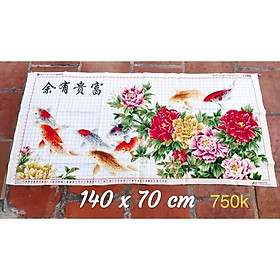 Tranh thêu cửu ngư quần hội cá chép hoa mẫu đơn đẹp