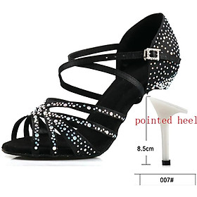 Giày khiêu vũ Latin Latin năm màu rhinestone mềm salsa giày phụ nữ sandal dép nữ cưới cao gót 7,5cm Color: Skin 9CM Shoe Size: 3.5
