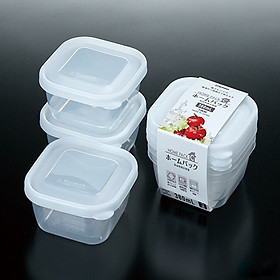 Bộ ba set 3 hộp đựng thực phẩm nắp vuông màu trắng K292-4 500ml Nội địa Nhật Bản