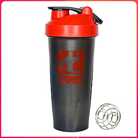Bình lắc Shaker pha sữa cho người tập GYM hiệu TCSPORTFOOD - Bình nước thể thao Shaker 600 ml - Màu đen nắp đỏ