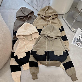 Áo khoác Kéo Cao Nỉ Dày Chống Nắng Dáng Lửng Phối Màu Tay Xỏ Ngón 4 Túi Nón To hàng đẹp xitin-A2165 - Áo thun ngẫu nhiên