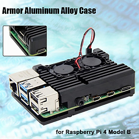 Raspberry Pi 4 Computer Model B Armor Aluminum Alloy Case Protective Shell Metal Enclosure with Dual fan