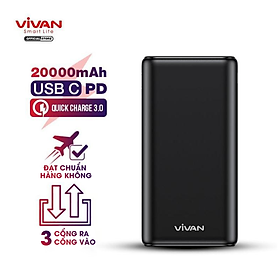 [[ KÈM VIDEO - Chỉ 30p sạc 50% pin iPhone X ]] - Pin sạc dự phòng 20000mAh 3 cổng USB Vivan | 22.5W - 5A cổng Type C Sạc nhanh QC 3.0 Power Delivery PD - VPB-H20S - Hàng Chính Hãng