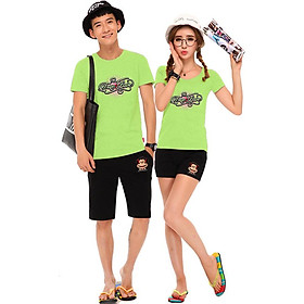 Bộ Áo Thun Đôi Nam Nữ Tình Yêu Đích Thực Màu Xanh Chuối