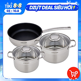 Mua Bộ nồi inox 5 đáy kèm chảo chống dính bếp từ cao cấp KOCHER size 24cm