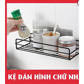 Kệ Góc Nhà Tắm Hình Chữ Nhật - Có Sơn Tĩnh Điện, Kệ Dán Tường Nhà Tắm, Nhà Bếp Siêu Dính - Tặng Kèm Tấm Dán - Màu Đen