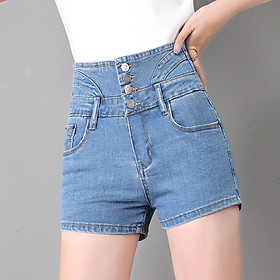 2020 new Korean version of the abdomen high waist denim shorts women's stretch slim slimming breasted plus size hot pants students