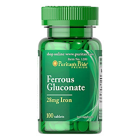 Thực Phẩm Chức Năng - Viên Uống Bổ Sung Sắt Giúp Bổ Máu, Phòng Ngừa Thiếu Máu Puritan'S Pride Ferrous Gluconate 28Mg Iron (100 Viên)
