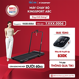 Máy chạy bộ KINGSPORT ABC thảm chạy kim cương, tốc độ tối đa 8km/h, kèm khóa an toàn, cân nặng phù hợp từ dưới 60kg