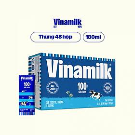 Hình ảnh Thùng 48 Hộp Sữa Tươi Tiệt Trùng Vinamilk 100% Ít Đường (180ml)