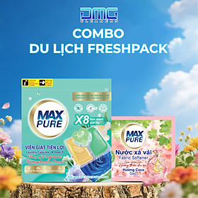 Combo Du Lịch FreshPack Maxpure: Túi Viên Giặt Hương Huyền Thoại + Dây Nước Xả Hương Coco (10 Gói) | Thơm Lâu, Sạch Sâu