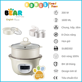 Nồi Nấu Chậm, Nồi Chưng Yến BEAR SUBE002 Kèm 3 Thố, 1 Lồng Hấp Dung Tích 1.6 Lít Công Suất 200 W - Hàng Chính Hãng - Ngẫu Nhiên