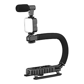 Universal Video U Grip Handle Handheld Vlog Bracket Stabilizer Kit with LED Light Microphone Phone Holder Remote Shutter