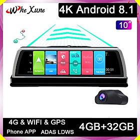 Camera hành trình đặt taplo ô tô Whexune V900 4G, wifi, android 8.1, 10 inch tích hợp cam lùi - Hàng Nhập Khẩu