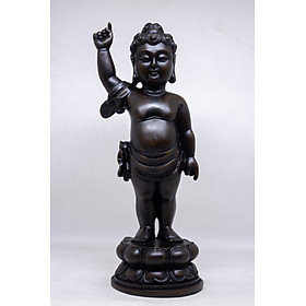 Tượng Phật Đản Sanh màu nâu đen đứng tòa sen bằng đá cao 27cm