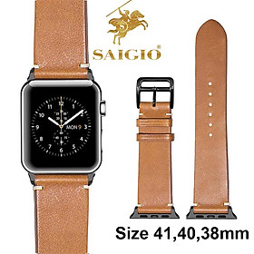 Dây Đeo Apple Watch 41mm 40mm 38mm, Chất Liệu Da Bò Cao Cấp, Phong Cách Vintage Hoài Cổ, Đơn Giản Và Tinh Tế, Tương Thích Các Phiên Bản Series 10/9/8/7/6/5/4/3/2/1/SE/SE2 - Vàng Da Bò - Adapter Đen/Khóa Đen