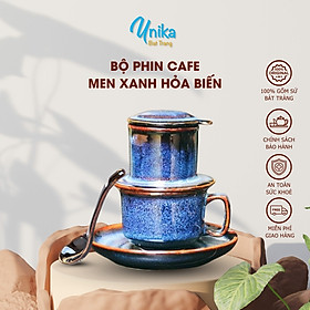 Bộ phin cafe xanh hoả biến cao cấp  Phin pha cafe gốm Bát Tràng