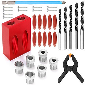 34 Pcs/Set 15° Woodworking Inclined Hole Locator Drilling Guide Hole Opener Combination Tool Set Woodworking Drilling