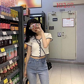 Áo croptop nút phối viền