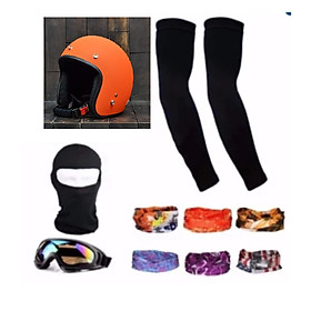 Bộ 1 nón bảo hiểm 3/4 đầu  + 1 mũ ninja + 1 đôi bao tay chống nắng + 1 kính phượt + Tặng 1 khăn phượt đa năng