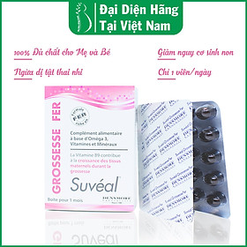 Suvéal Grossesse - Fer: Vitamin Tổng Hợp Cho Bà Bầu Cao Cấp Từ Pháp, Bổ Sung Đầy Đủ Vitamin Khoáng Chất, Ngăn Ngừa Dị Tật Thai Nhi, Tiền Sản Giật Và Tiểu Đường Thai Kỳ, Không Gây Táo Bón