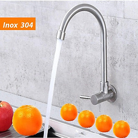 Mua Vòi rửa chén bát đơn lạnh gắn tường OS204 inox 304 nguyên khối dáng tròn cần xoay 360 độ