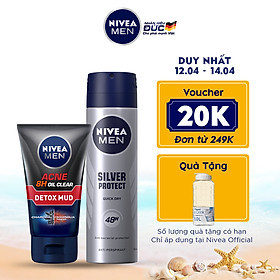 Combo Nivea MEN Sữa rửa mặt Detox Mud Bùn Khoáng - 83940 & Xịt Ngăn Mùi Silver Protect Phân Tử Bạc (150ml) - 82959