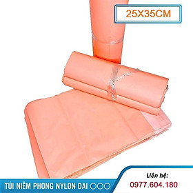 Túi gói hàng niêm phong size 25x35 cuộn 100 túi loại dẻo bóng màu hồng đào