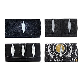 HJ3501-02-03-04 - Ví nữ da cá đuối Huy Hoàng 1 sọc màu trắng đen