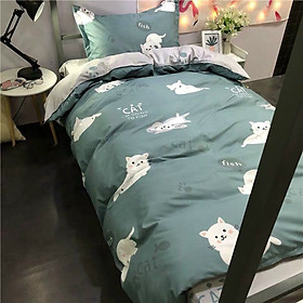 Bộ chăn ga gối cotton PL1 - Mèo Xanh - Tặng kèm 1 móc khóa Houston