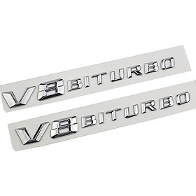Decal tem chữ V8-Biturbo và V12-Biturbo dán hông xe ô tô - Chất liệu nhựa ABS cao cấp được mạ Crom (Chữ vát chéo)