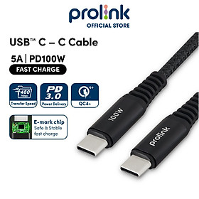 Dây sạc type C To C PROLiNK GCC_100_01 dài 2M, sạc siêu nhanh 100W, dành cho iPad, Macbook, Laptop, Samsung - Hàng chính hãng