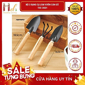 Hình ảnh Dụng Cụ Làm Vườn Cán Gỗ 3 Món Mini