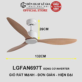 Mua Quạt Trần Chung Cư Gió Mạnh LÊ GIA LGFAN697W - Chiều Cao 26cm - Sải Cánh 132cm - Bảo Hành 5 Năm