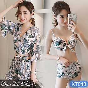 Set bơi nữ 4 chi tiết cao cấp, bộ bikini sang trọng & quần áo mặc ngoài cùng tone, chất thun lạnh Lycra siêu đẹp, tôn dáng | KT048