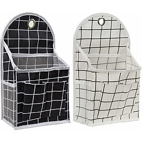 Đặt 2 túi lưu trữ tường chống nước trên cửa với 3 túi, vải lanh và hộp bông (đen/trắng)